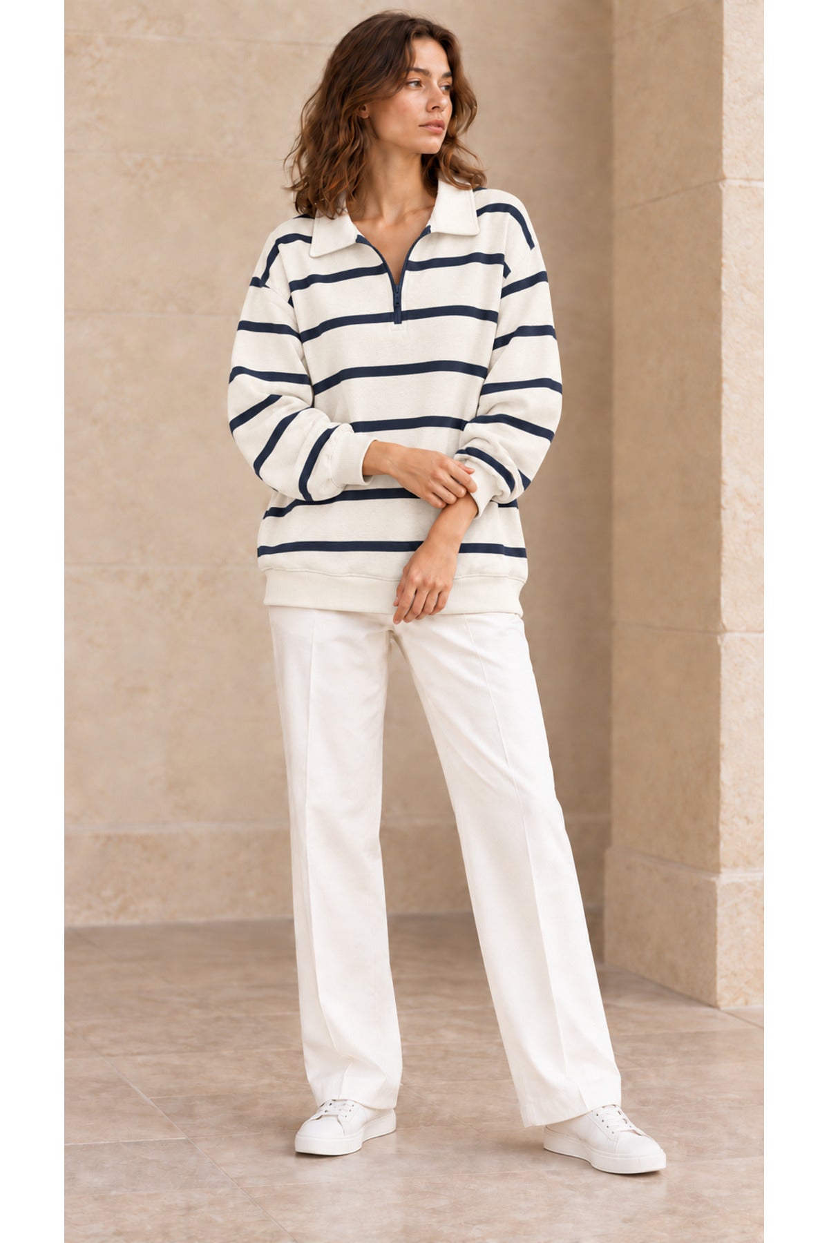 Kadın polo yaka 3 iplik oversize sweatshirt 3698