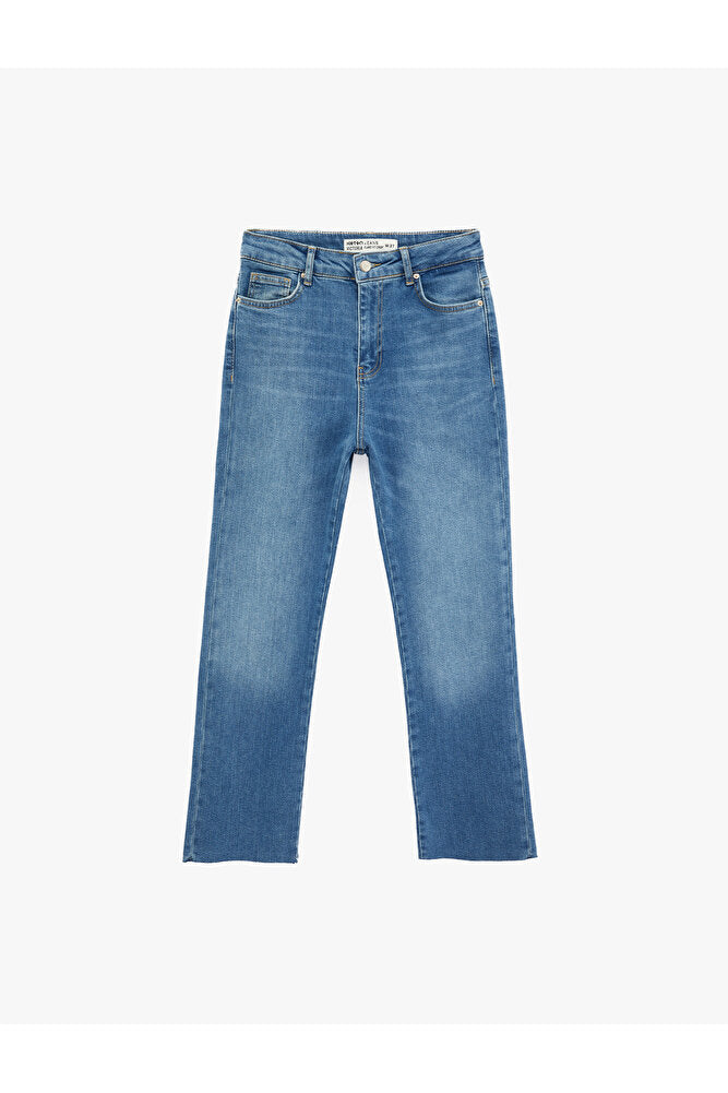 Normal Bel Dar Kesim Düğmeli Pamuklu İspanyol Paça Denim Pantolon - Flare Jeans