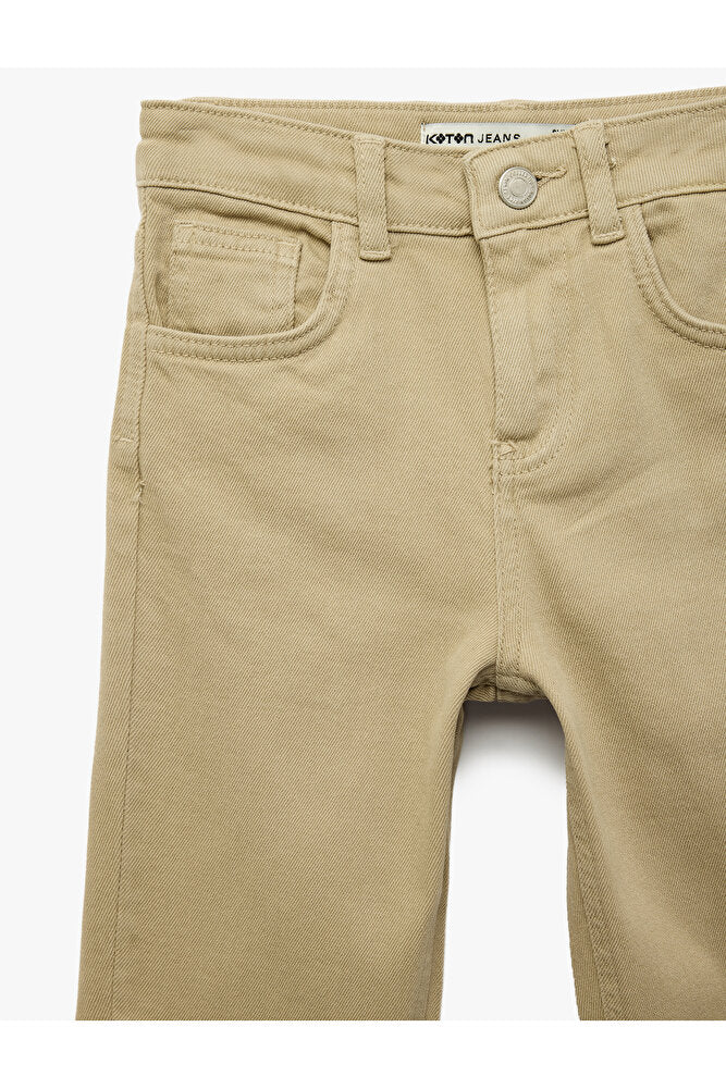 Pamuklu Cep Detaylı Düz Paça Denim Pantolon