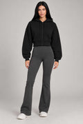 Kadın 3 iplik kapişon detaylı krop fermuarlı sweatshirt 1234