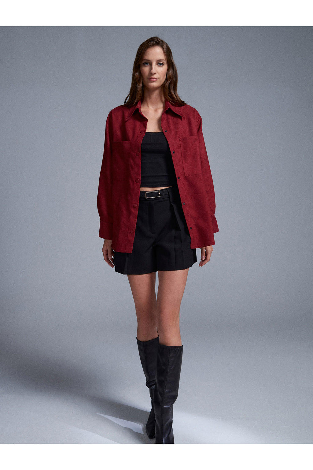 50532 Süet Gömlek Ceket-Bordo - Bordo