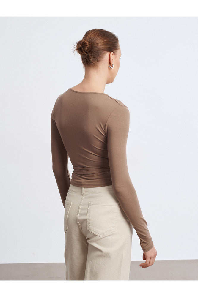 32645 Uzun Kollu Kruvaze Top-Bordo