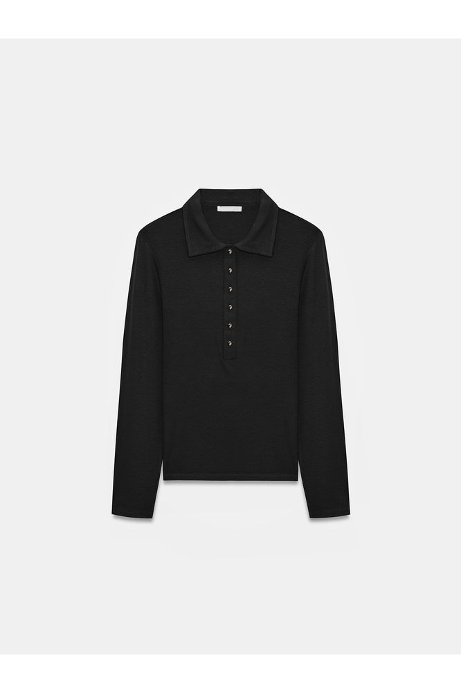 32671 Düğme Detaylı Polo Yaka Top-Açık Kahve