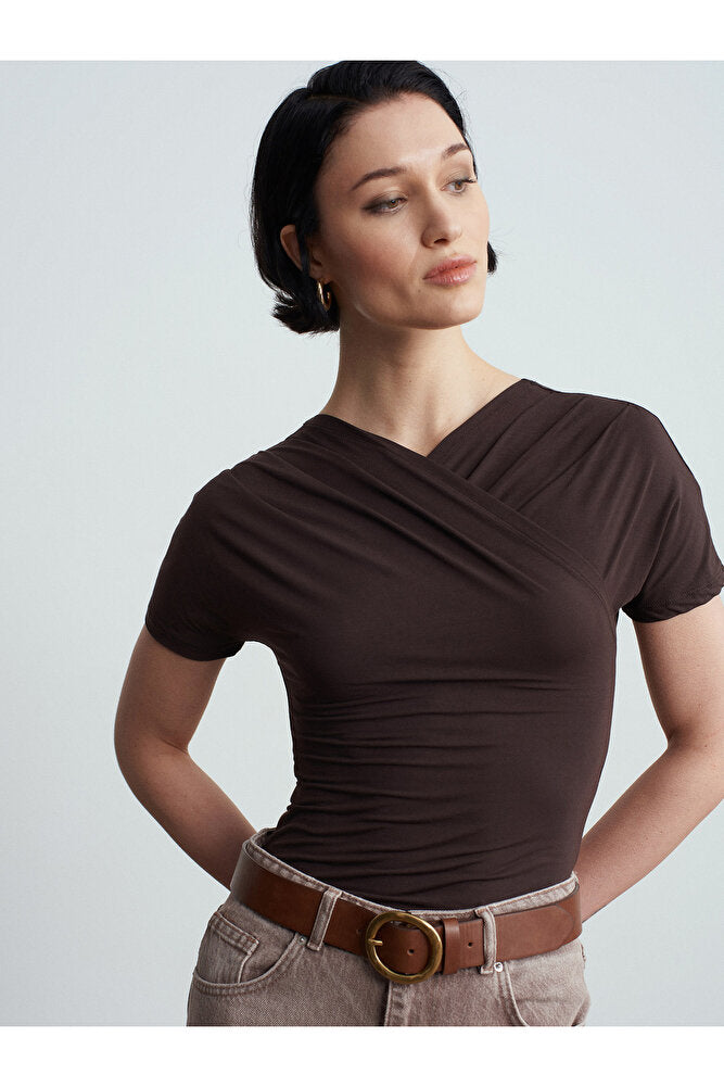 32659 Drapeli Kısa Kollu Top-Taş