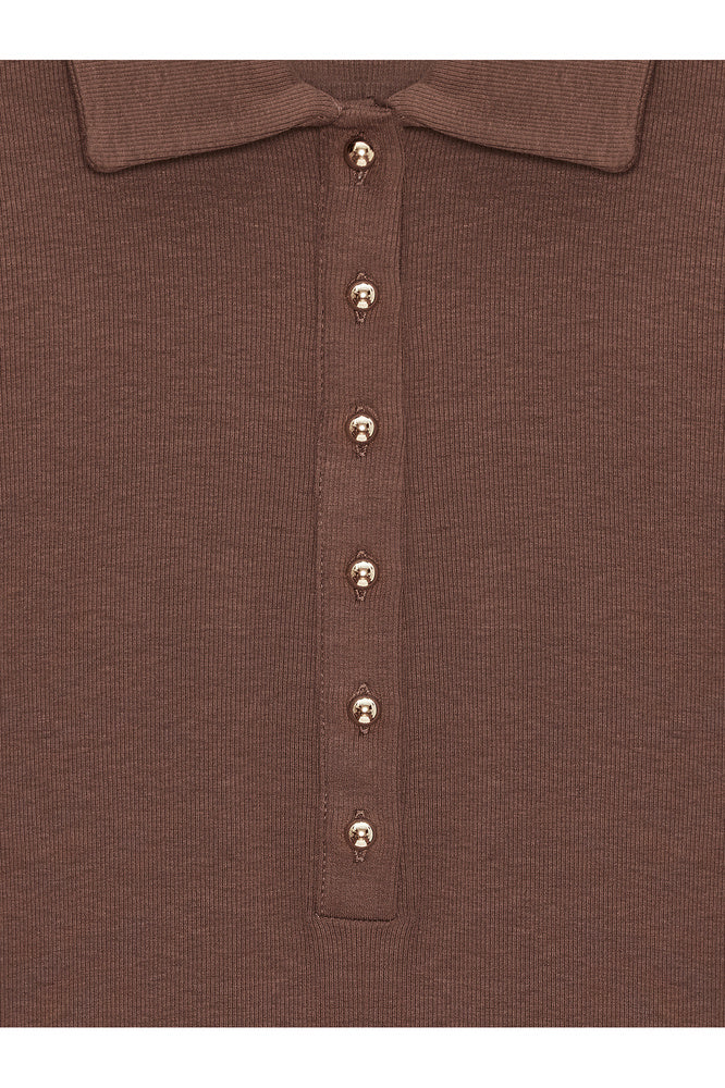 32671 Düğme Detaylı Polo Yaka Top-Açık Kahve