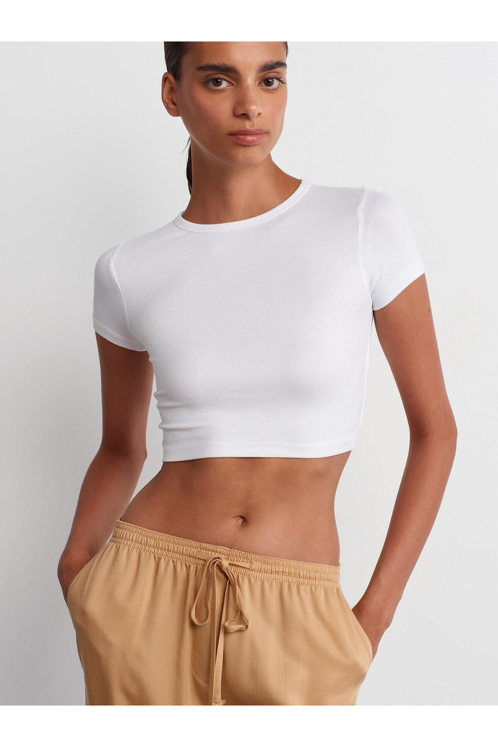 31104 Modal Crop Top-Siyah - Beyaz