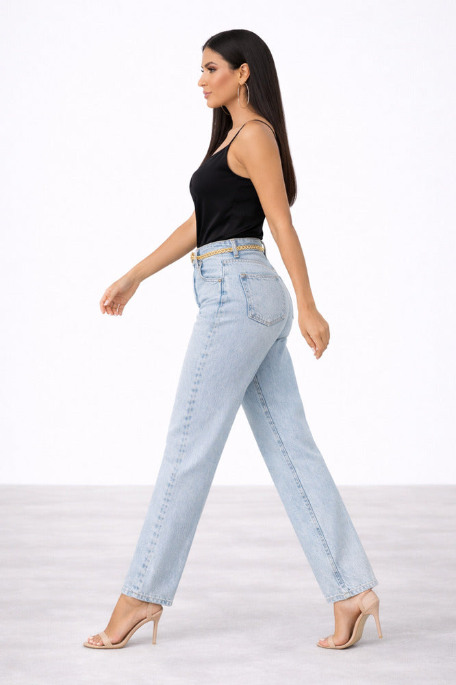 10905 Kadın %100 Pamuk Straight Length Yıkamalı Kot Pantolon