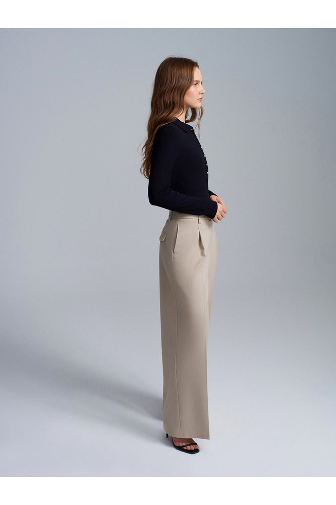 32671 Düğme Detaylı Polo Yaka Top-Açık Kahve