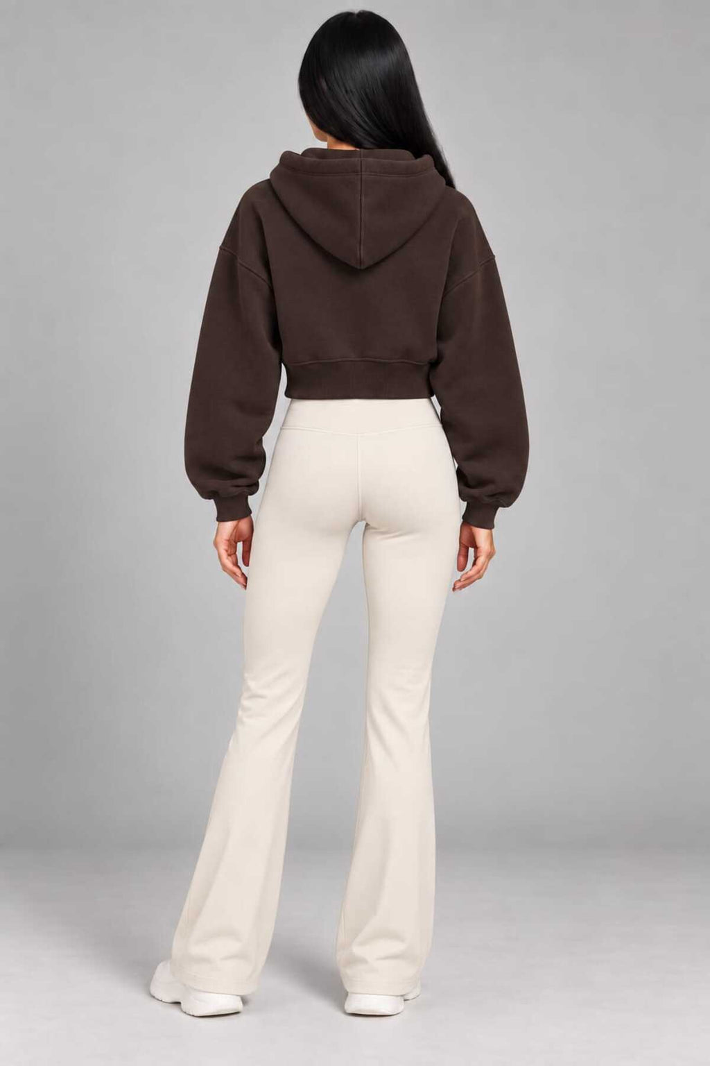 Kadın 3 iplik kapişon detaylı krop fermuarlı sweatshirt 1234