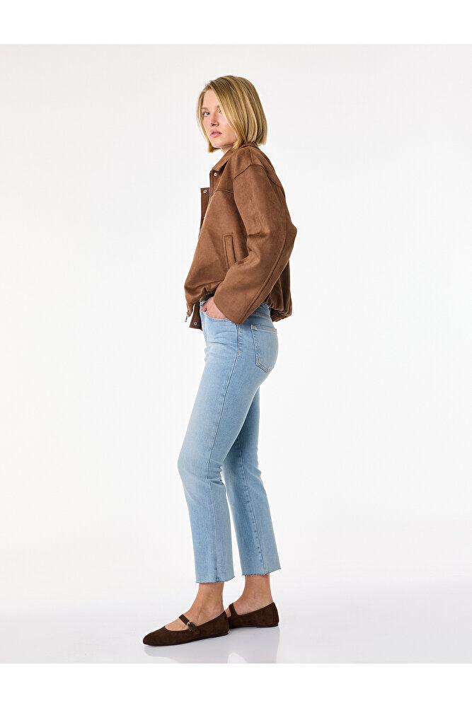 Normal Bel Dar Kesim Düğmeli Pamuklu İspanyol Paça Denim Pantolon - Flare Jeans