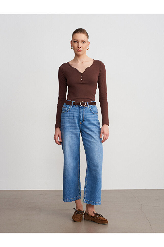 72298 Kemerli Geniş Paça Jean-Mavi