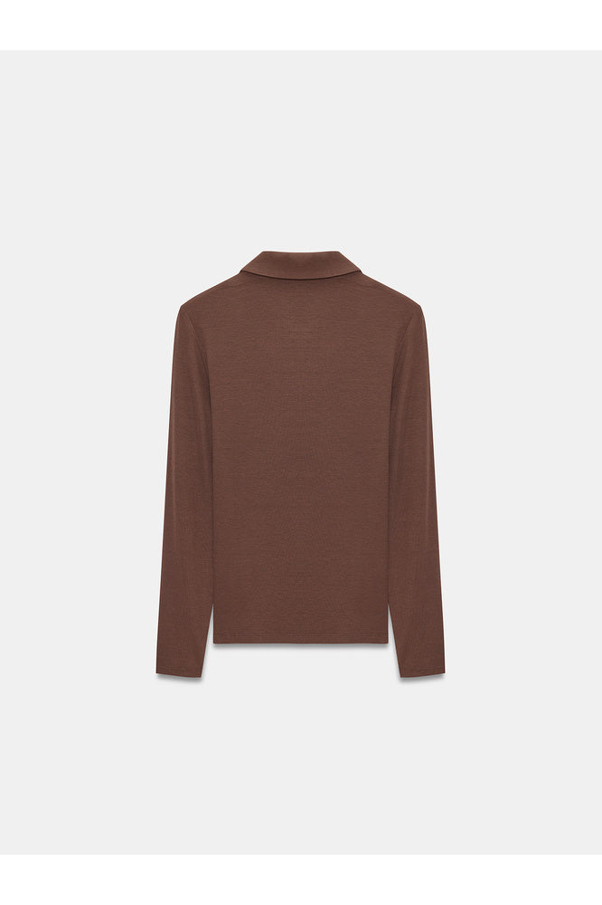 32671 Düğme Detaylı Polo Yaka Top-Açık Kahve