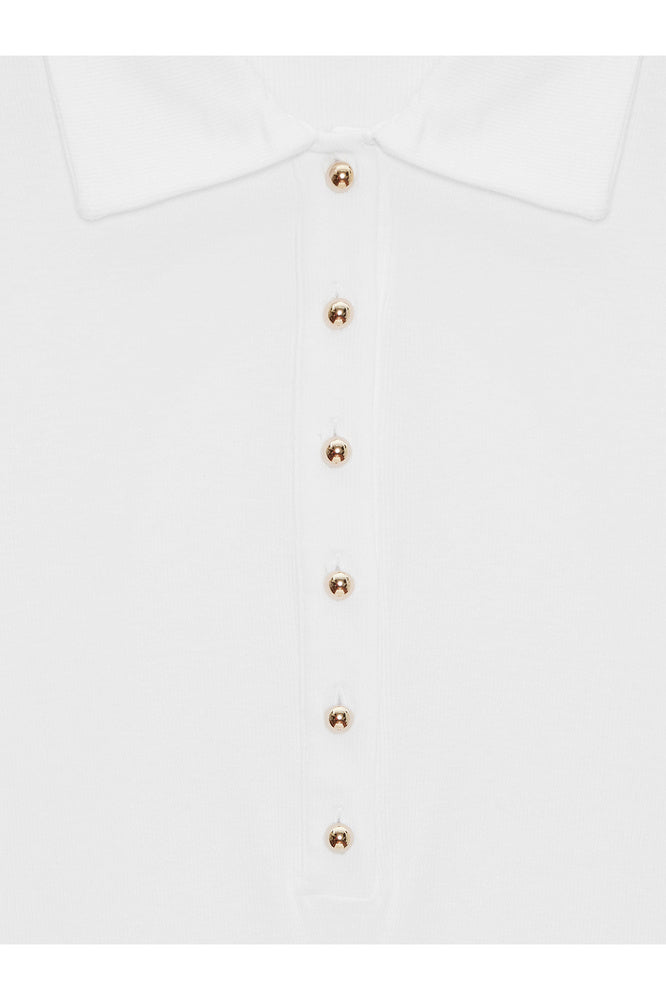 32671 Düğme Detaylı Polo Yaka Top-Açık Kahve