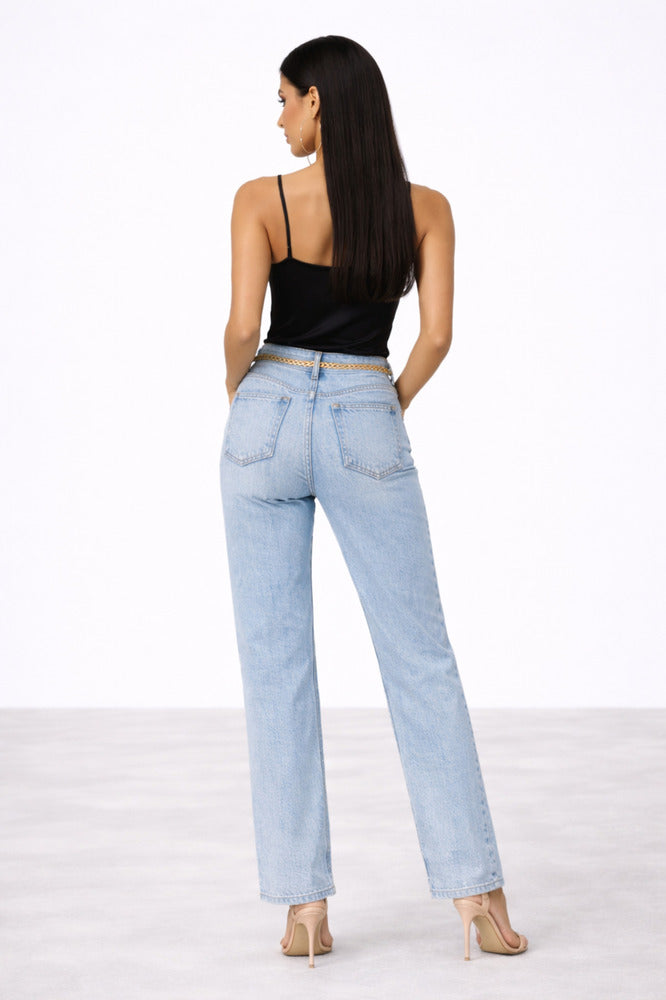 10905 Kadın %100 Pamuk Straight Length Yıkamalı Kot Pantolon