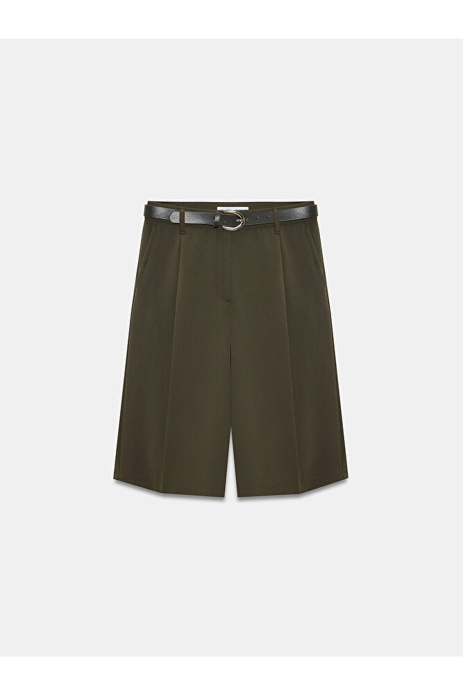 72270 Kemerli Pensli Bermuda-Haki
