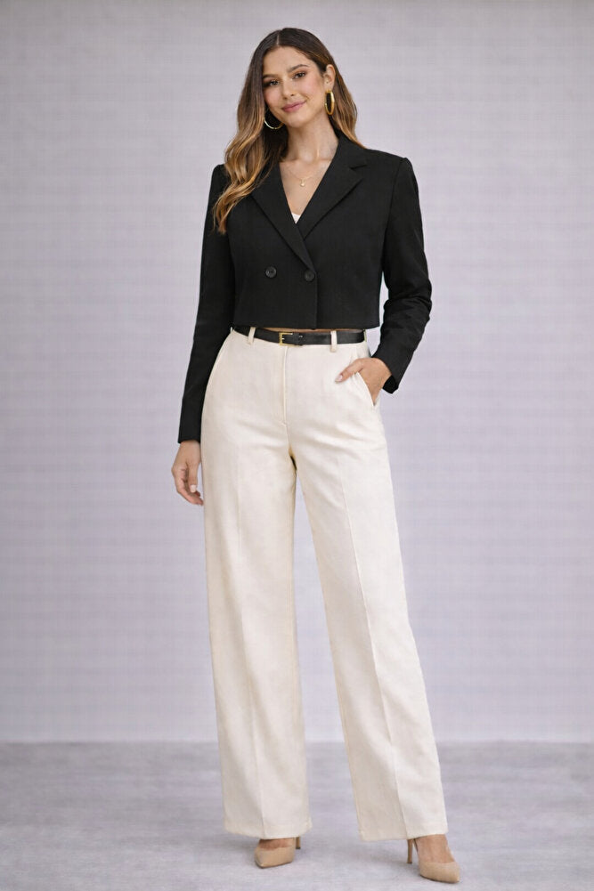 10901 Kadın 2 Düğme Astarlı Crop Blazer Ceket