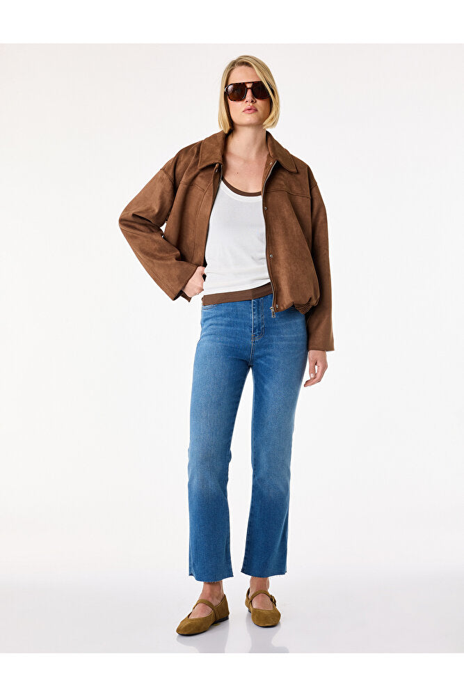 Normal Bel Dar Kesim Düğmeli Pamuklu İspanyol Paça Denim Pantolon - Flare Jeans