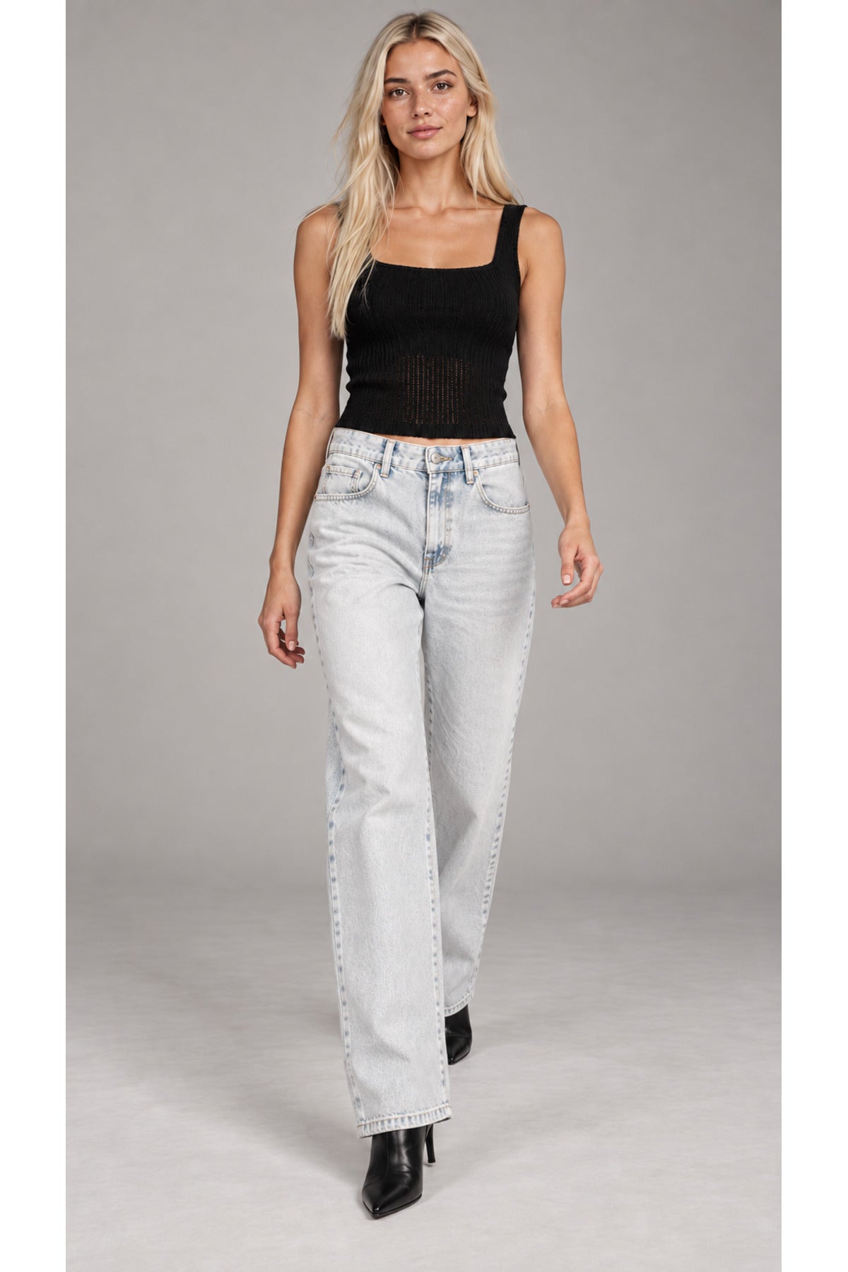 Kadın Wide Leg Geniş Paça Kalıp Yüksek Bel Kot Pantolon 11049 - Mavi