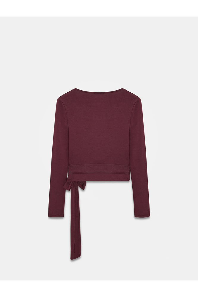 32645 Uzun Kollu Kruvaze Top-Bordo