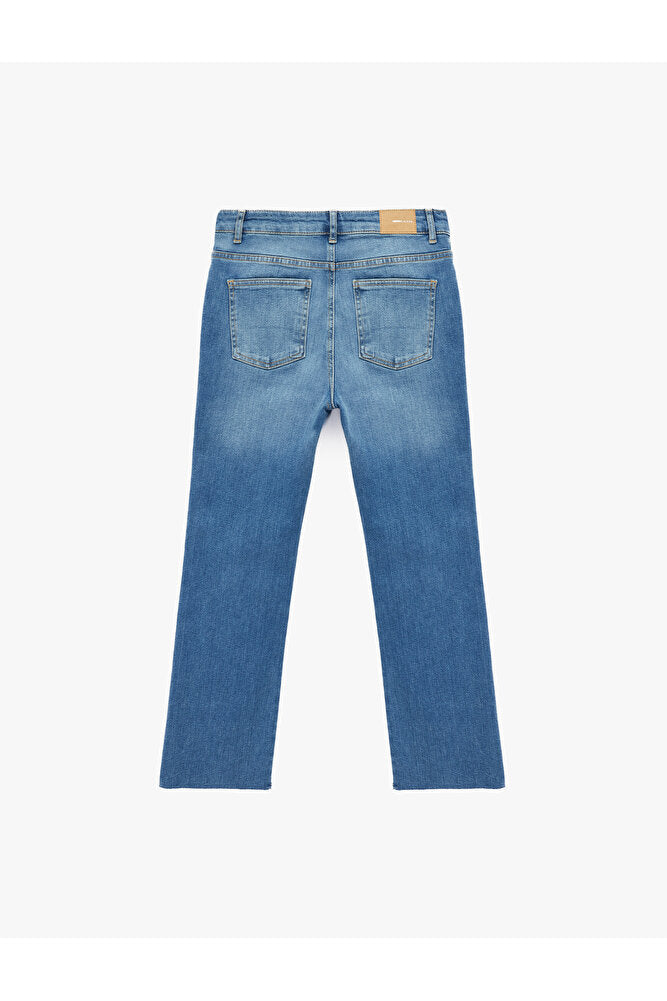 Normal Bel Dar Kesim Düğmeli Pamuklu İspanyol Paça Denim Pantolon - Flare Jeans