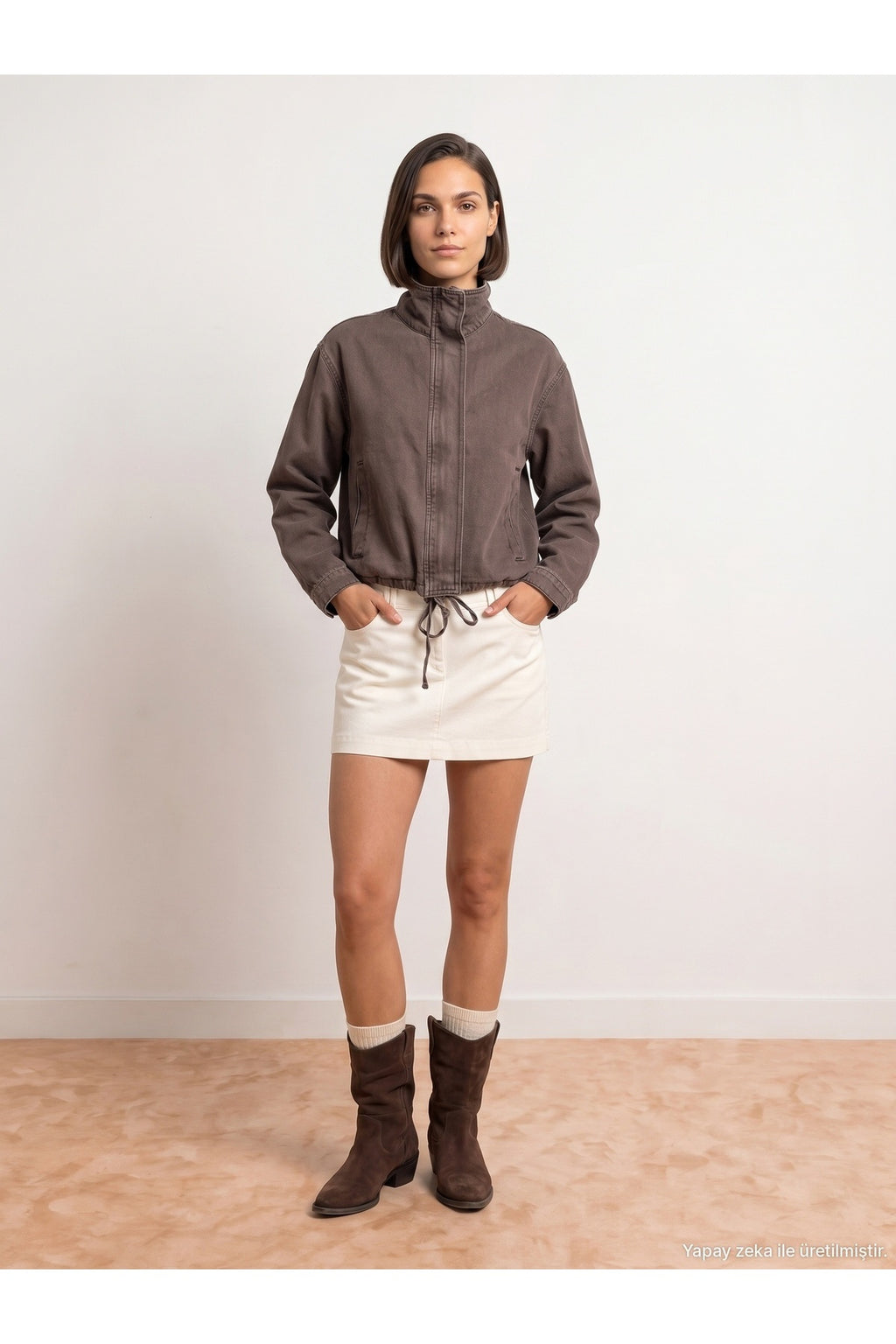 65391 %100 Pamuk Oversize Kot Ceket-Kahve - Kahve