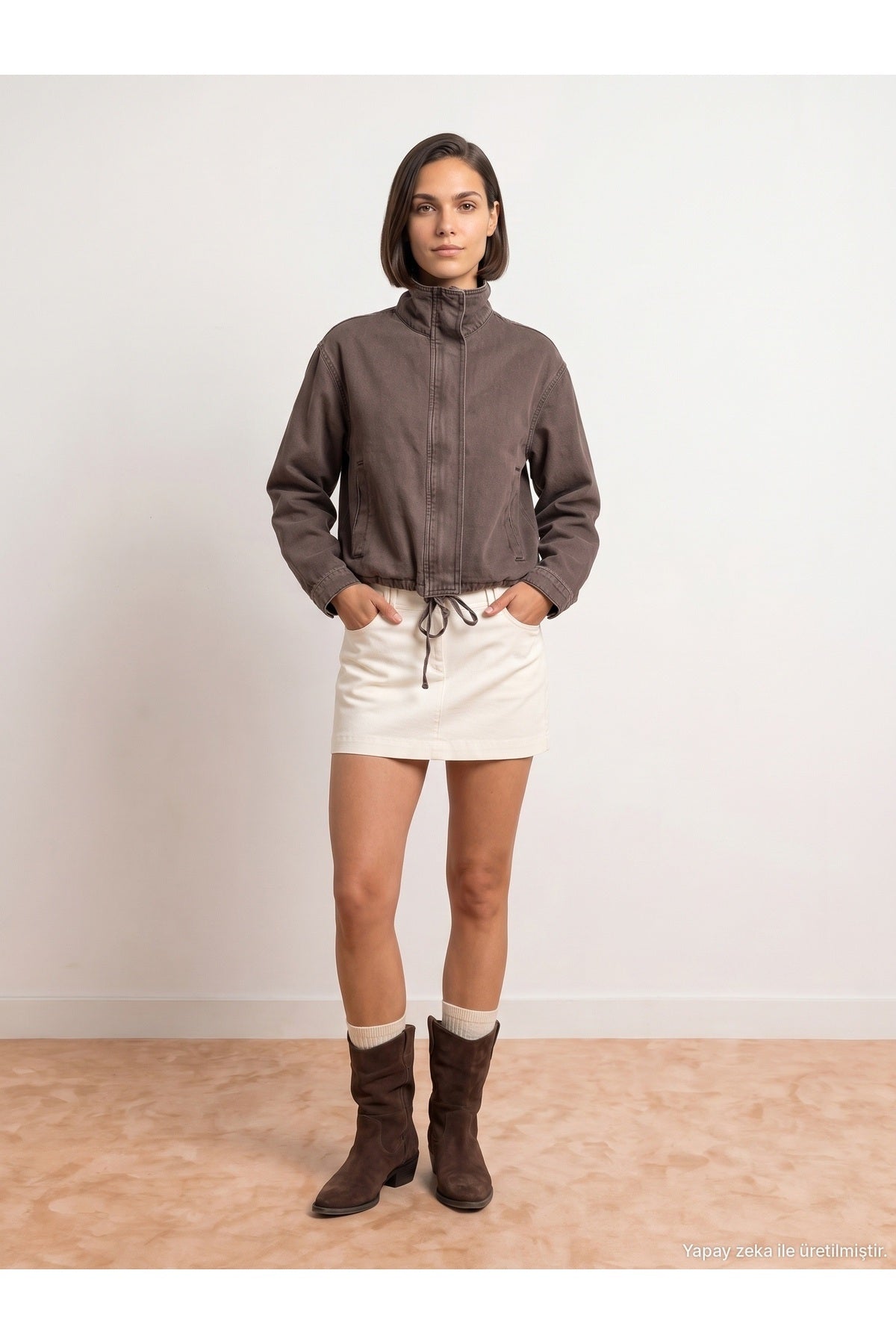 65391 %100 Pamuk Oversize Kot Ceket-Kahve - Kahve