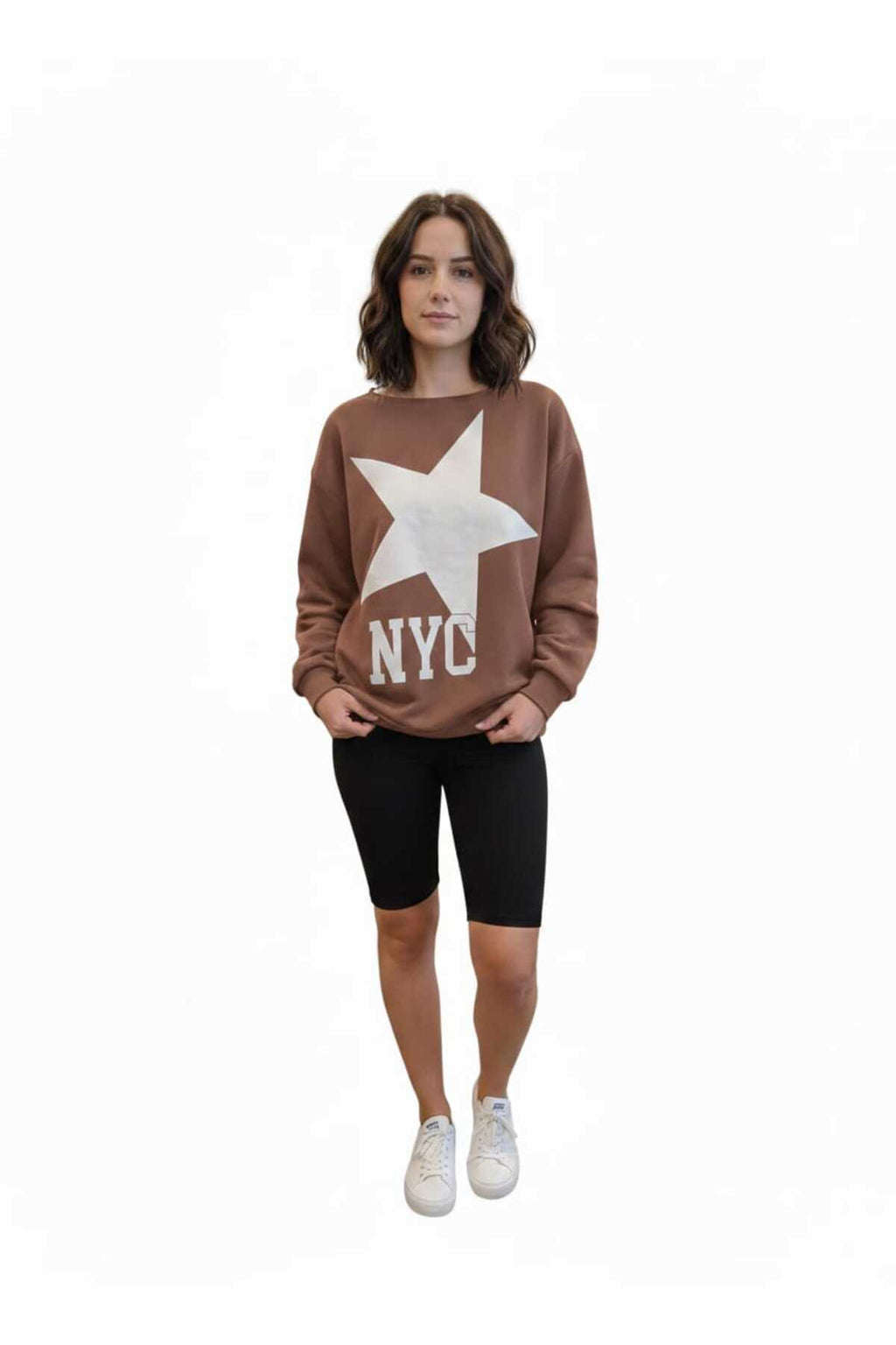 Kadın Oversize Baskılı Rahat Kalıp Sweatshirt - Kahverengi