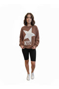Kadın Oversize Baskılı Rahat Kalıp Sweatshirt - Kahverengi