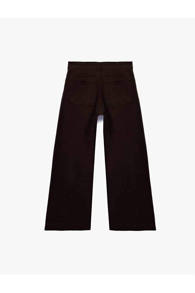 Yüksek Bel Cep Detaylı Düğmeli Geniş Paça Pantolon - Culotte Jeans