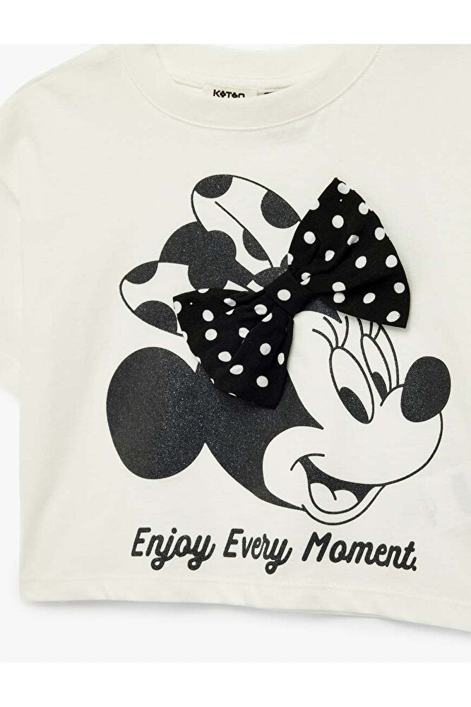 Lisanslı Minnie Mouse Baskılı Ekru Kız Çocuk T-Shirt 6SKG10198AK