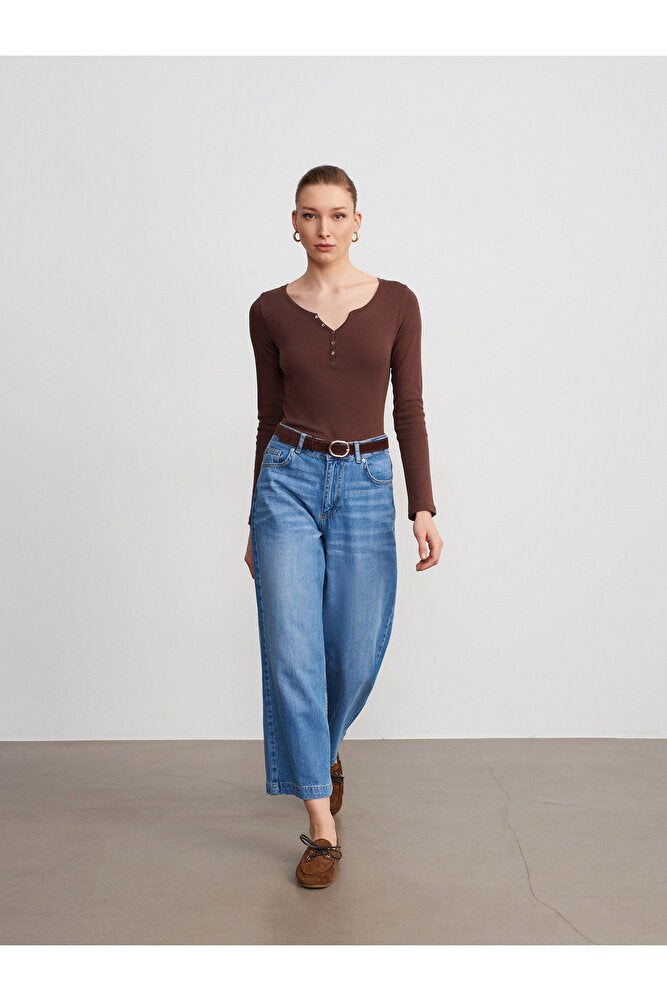 72298 Kemerli Geniş Paça Jean-Mavi