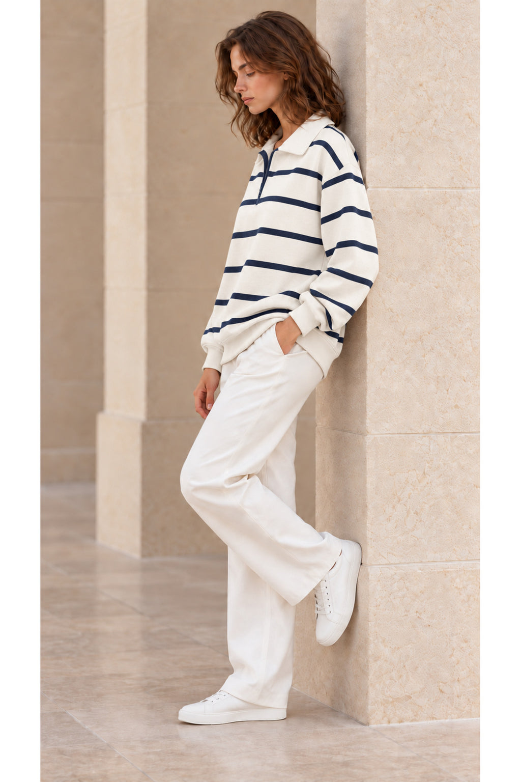 Kadın polo yaka 3 iplik oversize sweatshirt 3698