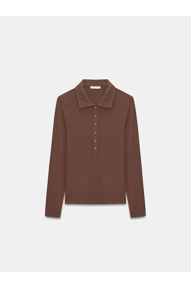 32671 Düğme Detaylı Polo Yaka Top-Açık Kahve