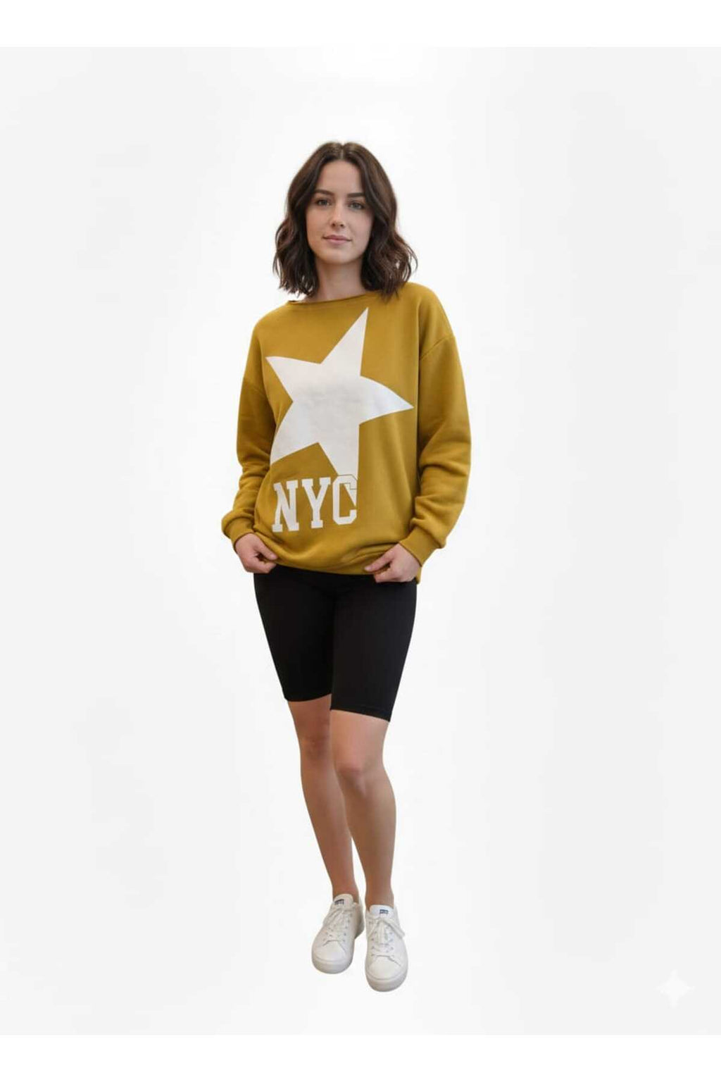 Kadın Oversize Baskılı Rahat Kalıp Sweatshirt - Sarı
