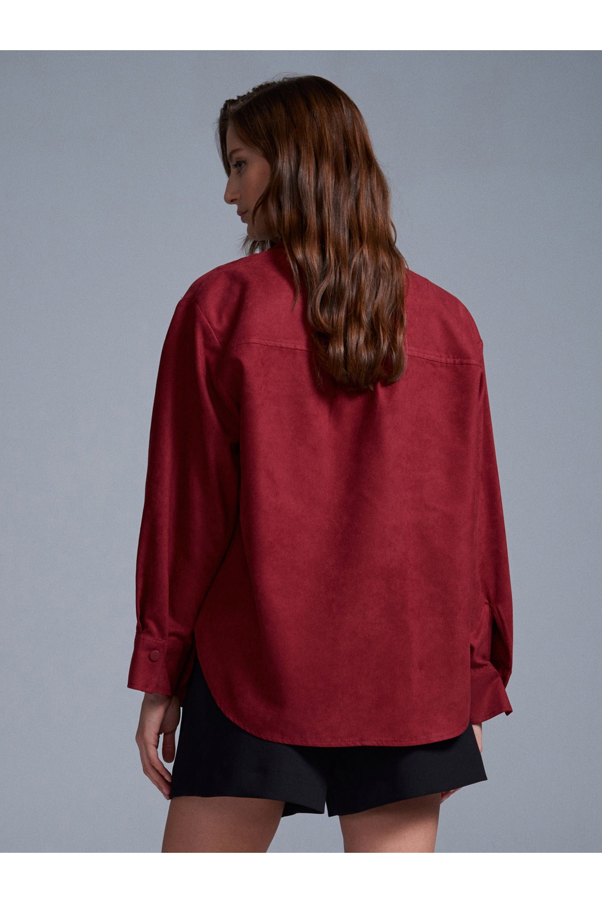 50532 Süet Gömlek Ceket-Bordo - Bordo