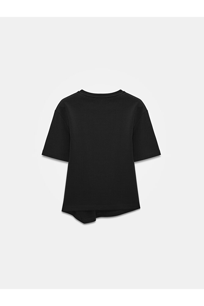 32445 Aksesuar Detaylı Basic T-Shirt-Koyu Kahve