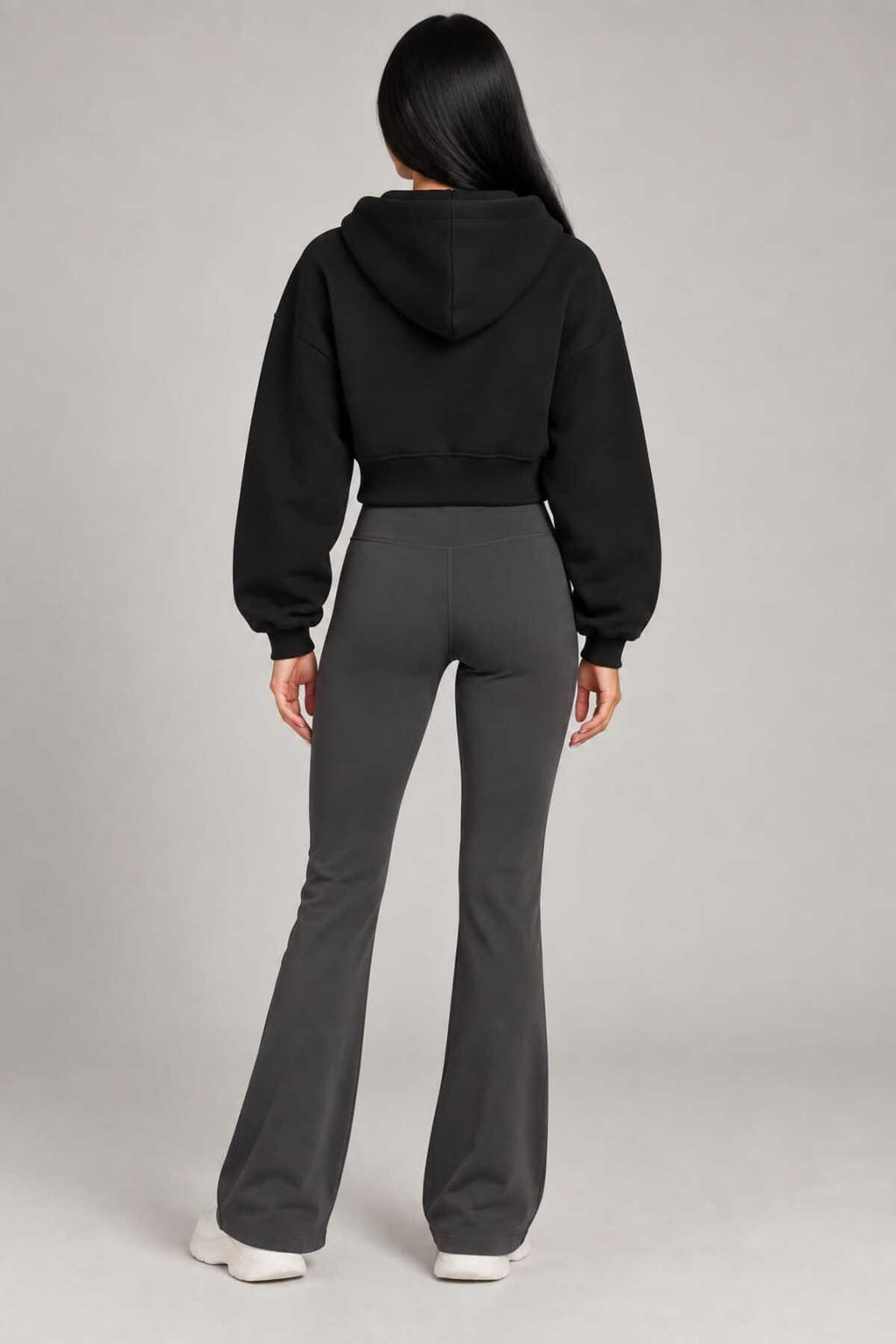 Kadın 3 iplik kapişon detaylı krop fermuarlı sweatshirt 1234
